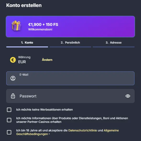 Passwort zurücksetzen im Jackpoty Casino