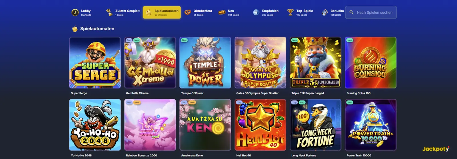 Slots mit hohem RTP im Casino Jackpoty